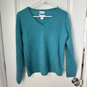 Nicole Miller 100% Cashmere Turquoise V-Neck Sweater